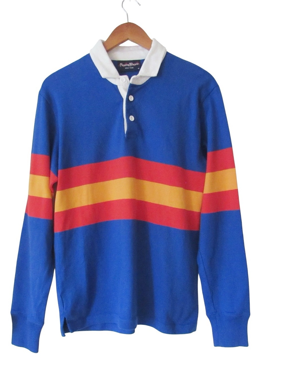 Rowing Blazers Rugby Shirt Medium Climbing Stripe Blue Red Gold Preppy Athletic